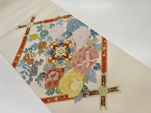 綴れ菱に華紋・花々模様織出し名古屋帯